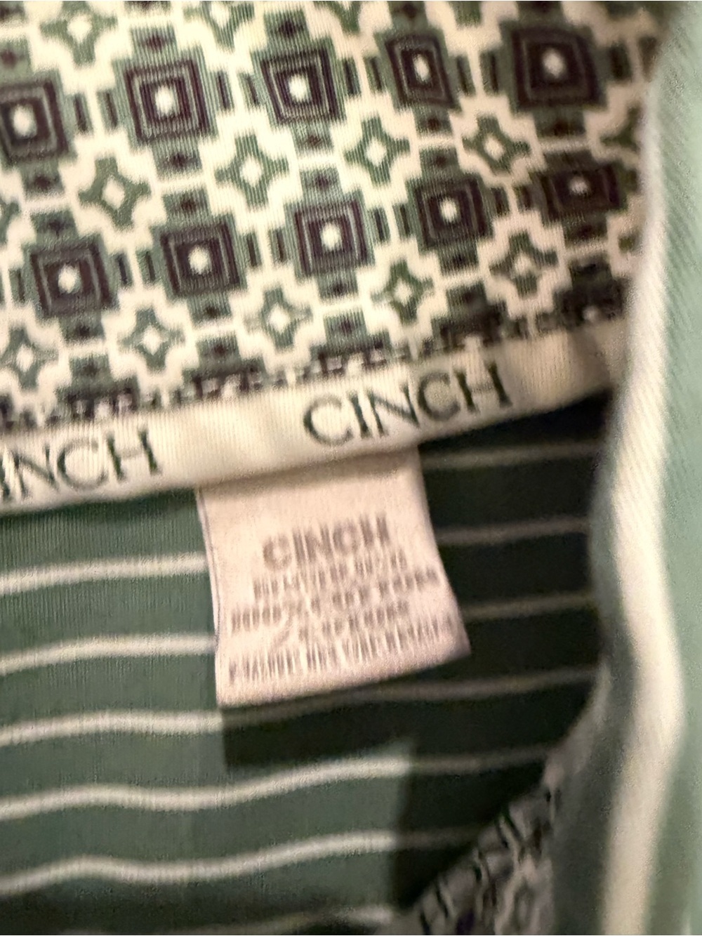 Cinch Mens Olive Green & White Striped Button-Down Shirt - Picture 4 of 6